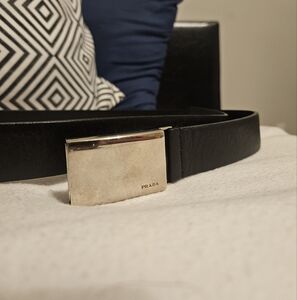 Prada Black Leather Belt with Silver Buckle